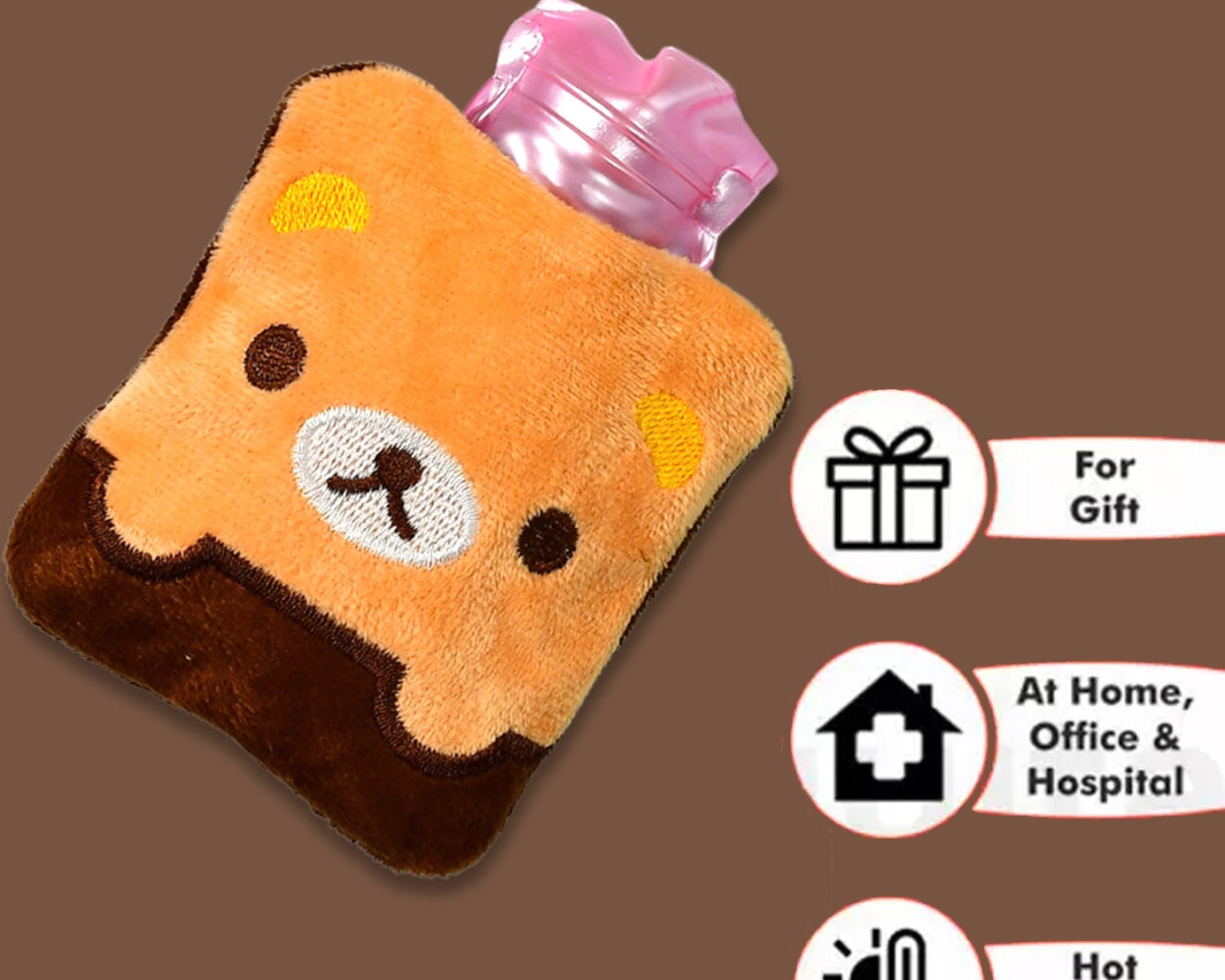 Hot water bag with brown panda print cover, small size