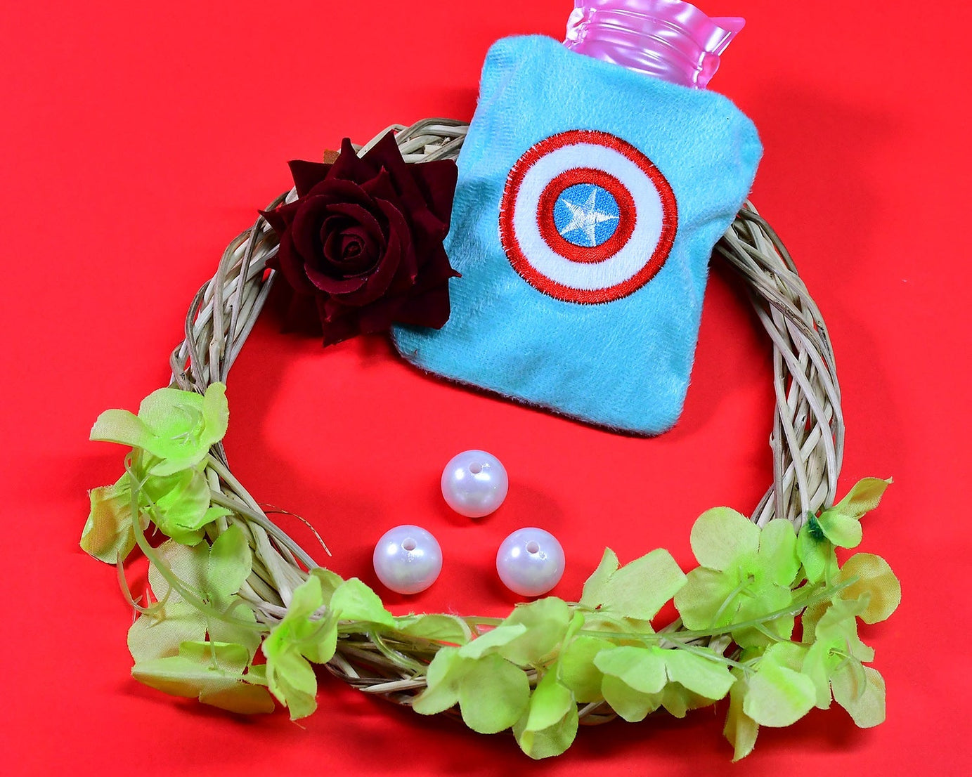 6517 Captain America's Shield small Hot Water Bag with Cover for Pain Relief, Neck, Shoulder Pain and Hand, Feet Warmer, Menstrual Cramps.