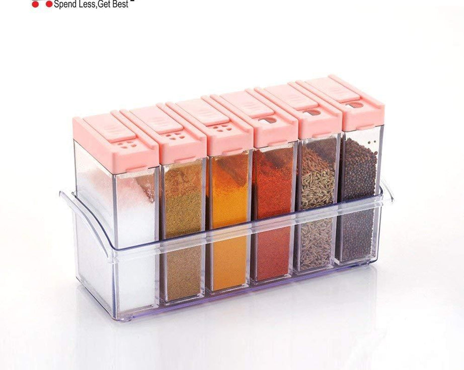 Plastic spice jars set with various colors and sizes