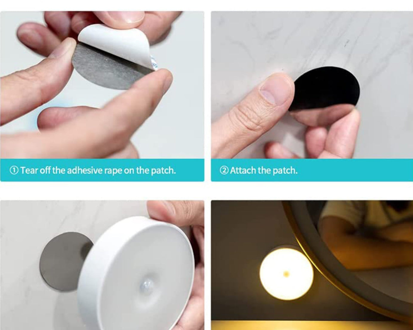 Round LED motion sensor light, 8 LEDs, for automatic and efficient lighting.