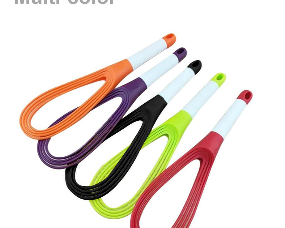Practical plastic whisk for mixing and blending milk, coffee, eggs, and juices.