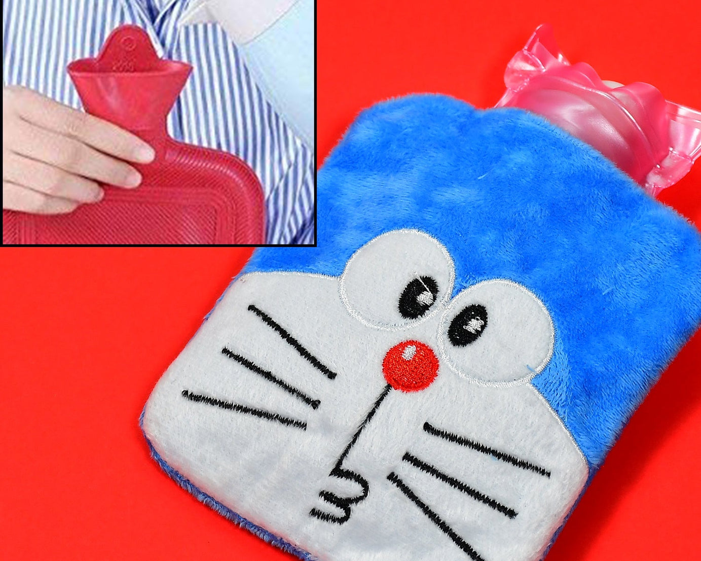Doremon-themed small hot water bag for pain relief