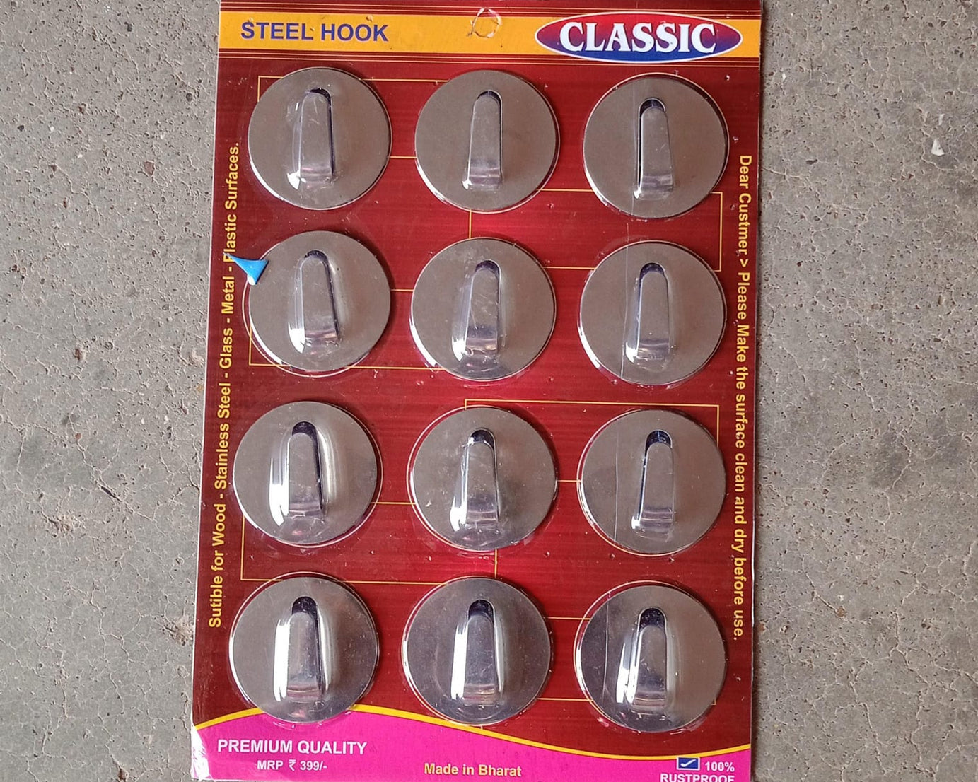 Self-Adhesive Wall Hooks (12 Pcs): Steel, Multipurpose for Home