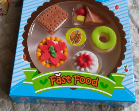 3D Fast Food Fancy & Stylish Colorful Erasers, Mini Eraser Creative Cute Novelty Eraser for Children Different Designs Eraser Set for Return Gift, Birthday Party, School Prize, Fast Food Set Eraser ( 5 pc Set )