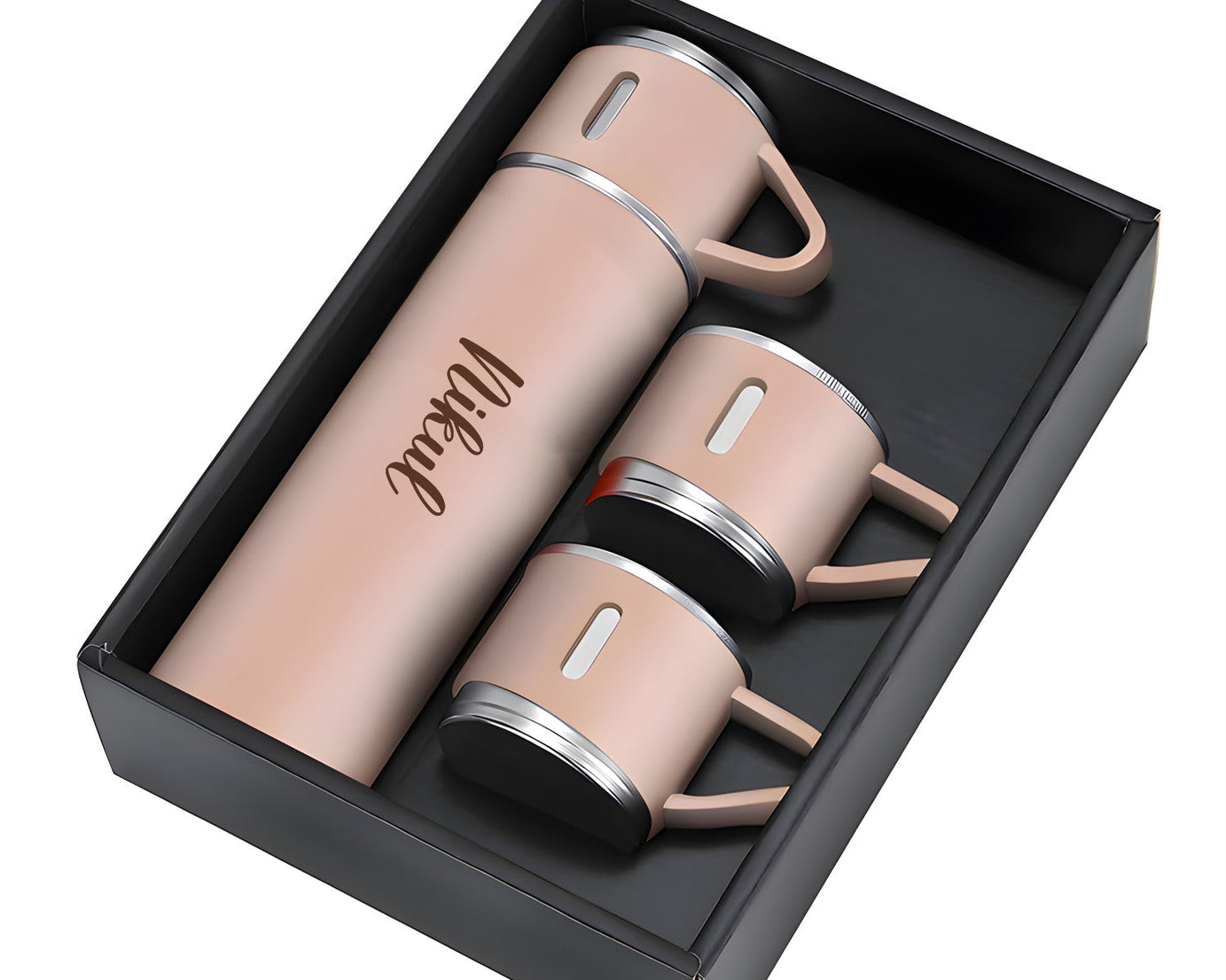 Customized/Personalized Stainless Steel Water Bottle Vacuum Flask Set With 3 Steel Cups Combo | Gifting Custom Name Water Bottle | Gifts for boyfriend/Girlfriend/Employee | 500ML |