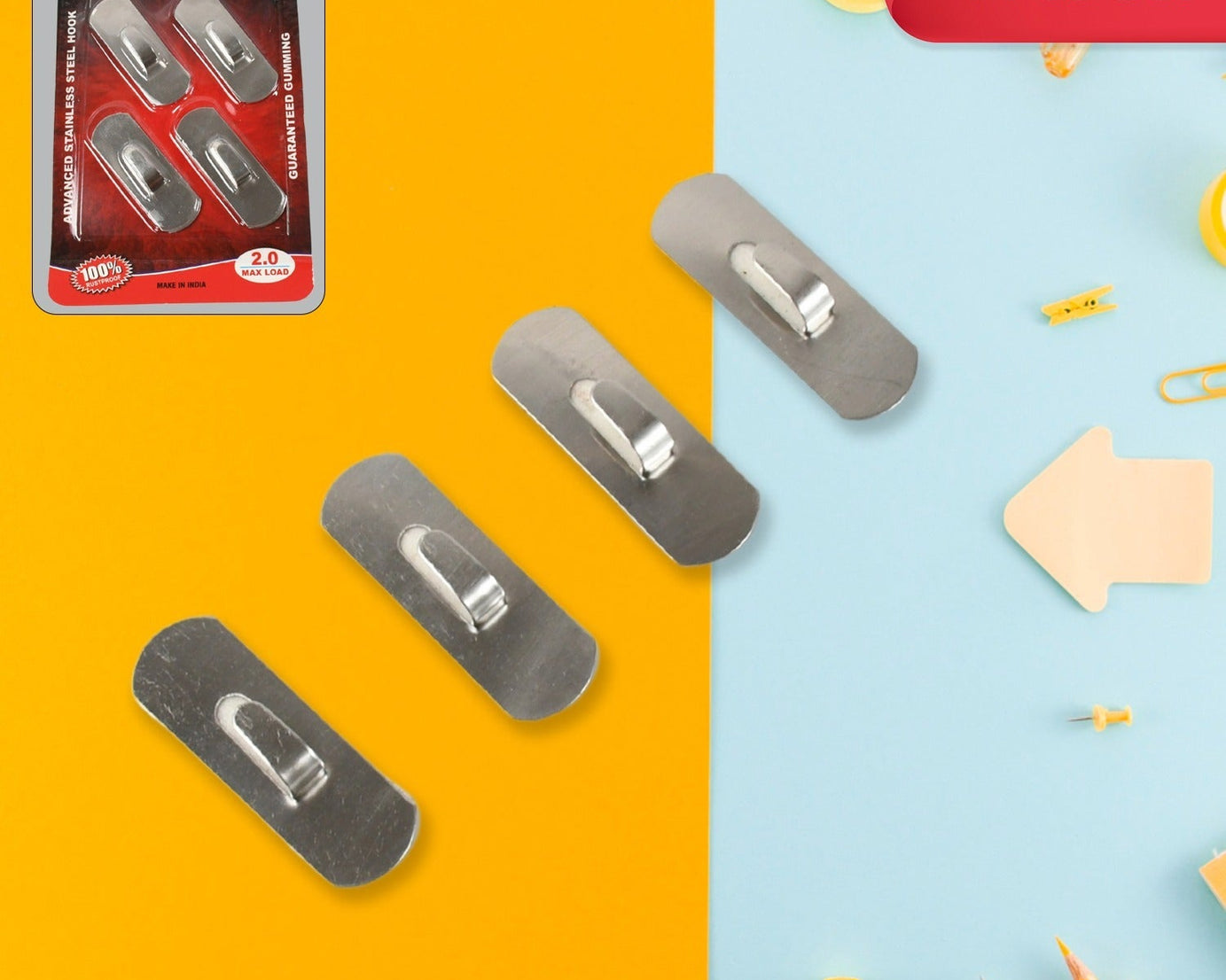 Self- Adhesive Hooks, Heavy Duty Wall Hooks Hangers Stainless Steel Waterproof Sticky Hooks for Hanging Robe Coat Towel Kitchen Bathroom and.