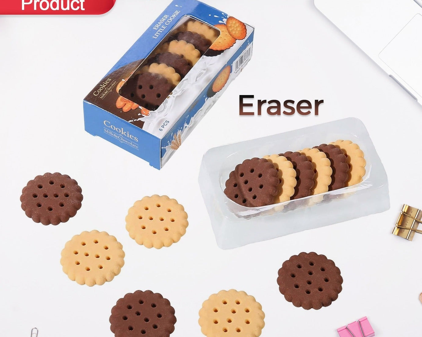 Pack of 6 Erasers Erasers Stationery School Rubber Schools Sketches Office Sign Kid Party Favour Gift Toy Gift Creative Christmas Birthday Gift in Shape Biscuits (6 Pcs Set)