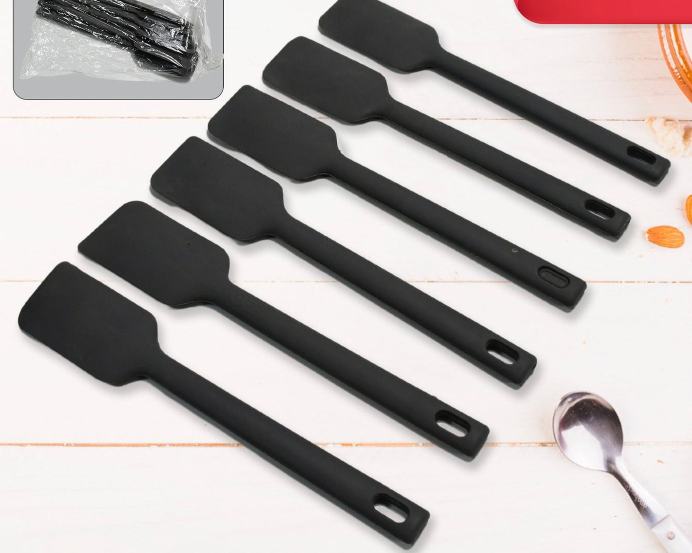 Multipurpose Silicone Spoon, Silicone Basting Spoon Non-Stick Kitchen Utensils Household Gadgets Heat-Resistant Non Stick Spoons Kitchen Cookware Items For Cooking and Baking (6 Pcs Set)