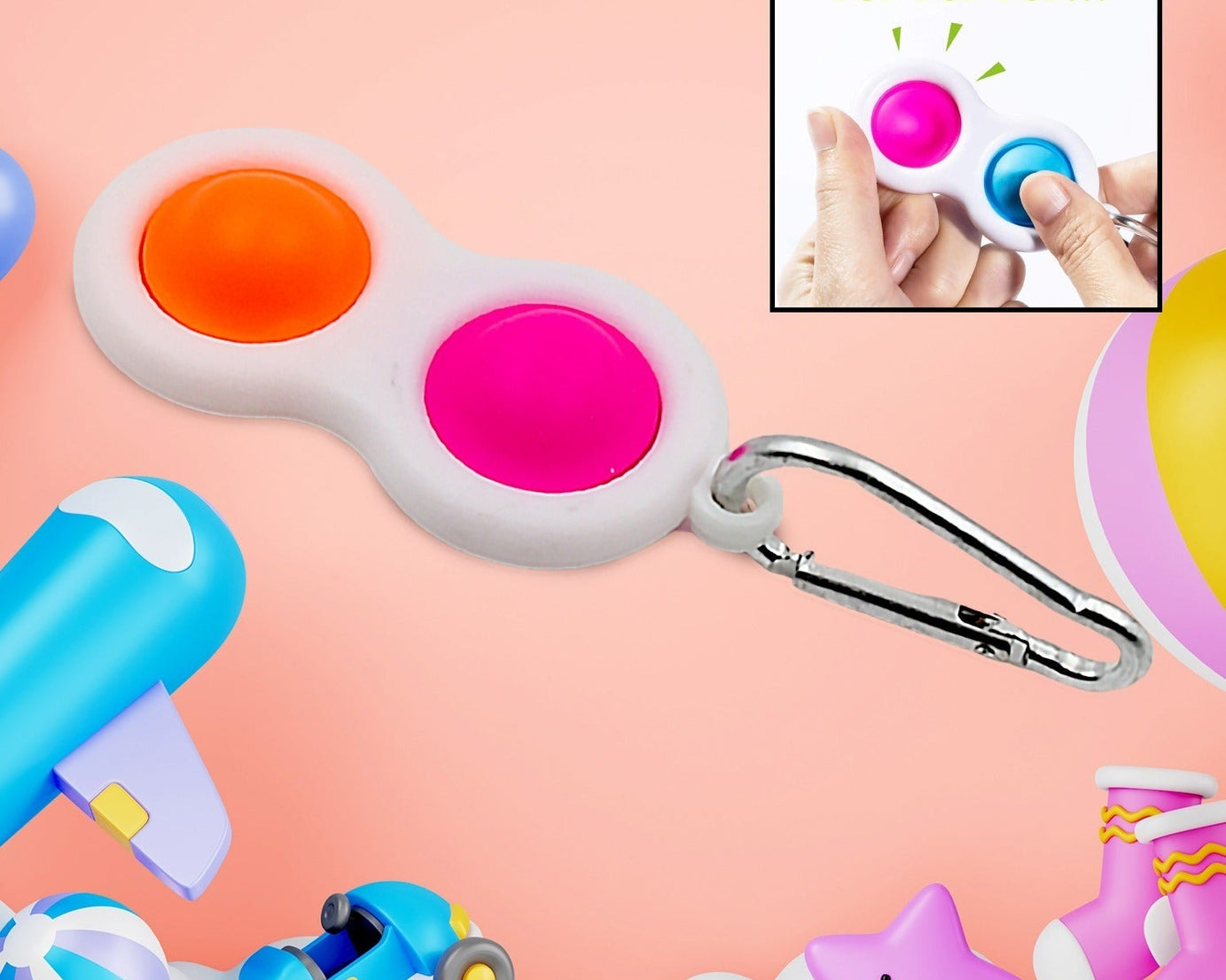 Small fidget toy keychain with colorful dimples