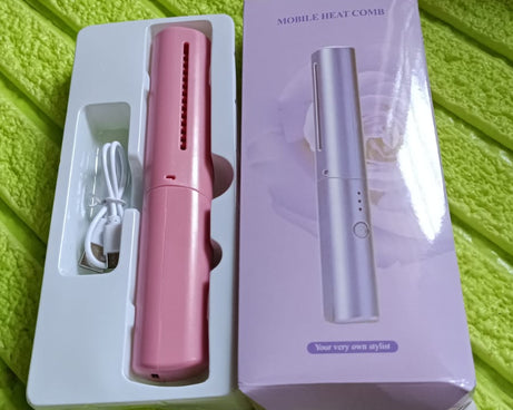 Rechargeable Mini Hair Straightener, Travel Portable USB Charging Cordless Hair Straightener Bursh, Three Temperature Adjustments Flat Iron Comb (1 Pc)