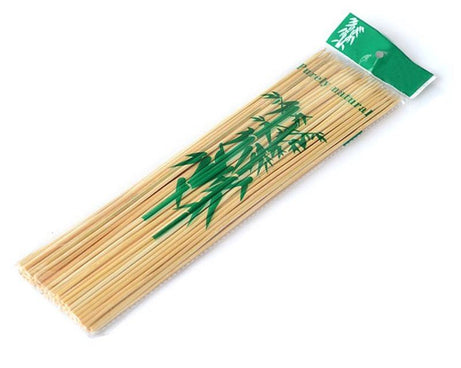 Detailed view of bamboo BBQ skewers.