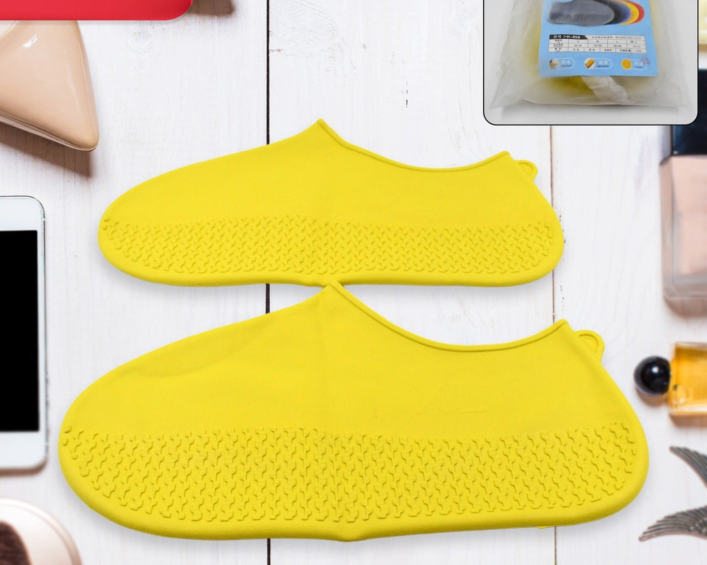 Non-Slip Silicone Rain Reusable Anti skid Waterproof Fordable Boot Shoe Cover (Extra Large Size (XL)/ 1 Pair / Yellow)