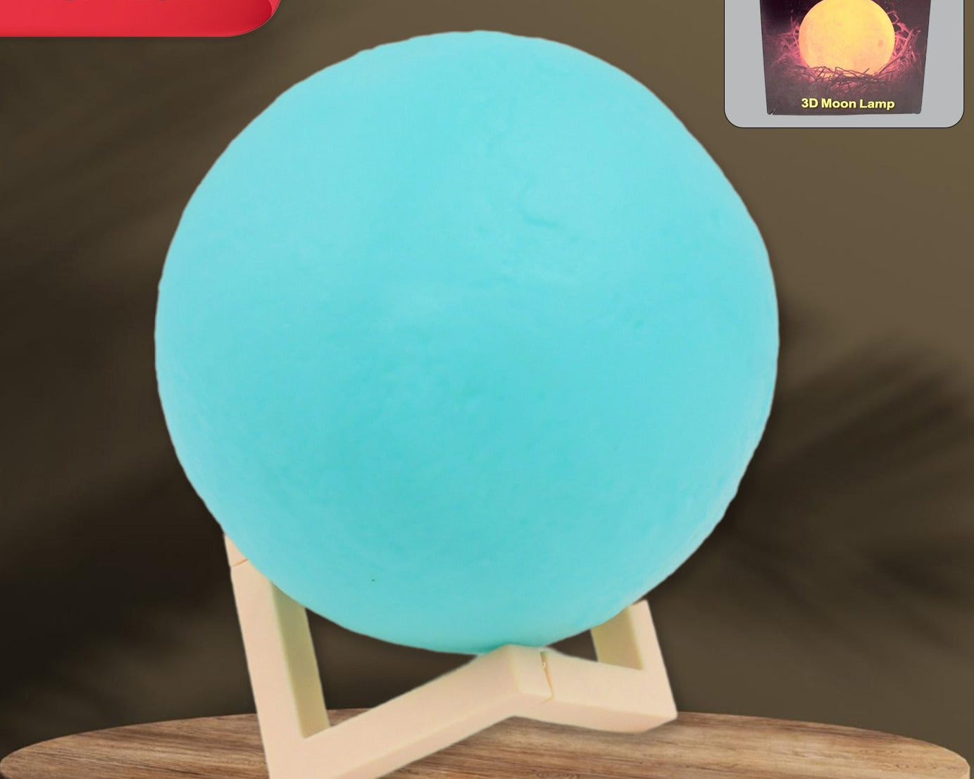Blue Color Moon Night Lamp with Plastic Stand