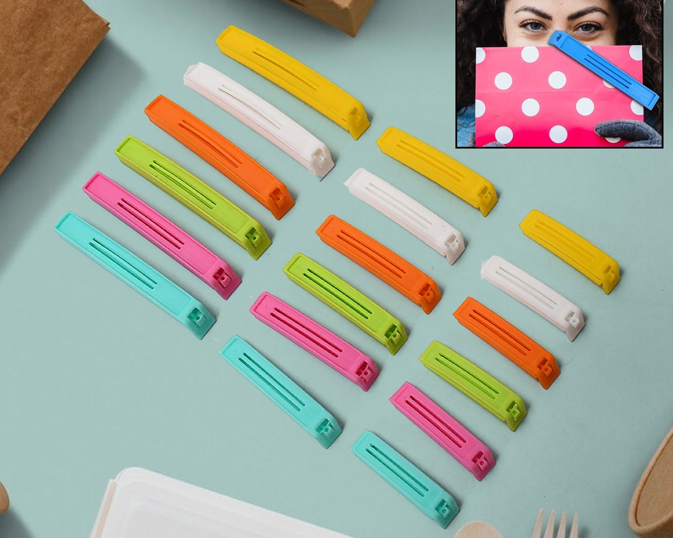 Food, Snack Pouch Bag Clip Sealer for Keeping Food Fresh for Home Kitchen | Plastic Camping Snack Air Tight Seal Bag Clips |Packet Vacuum Sealers Clip| (18 Pc Set)