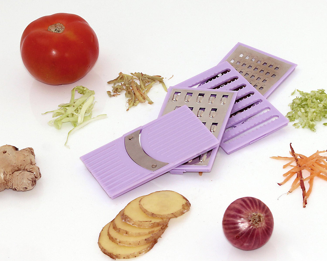Compact 4-in-1 grater and slicer for convenient food preparation