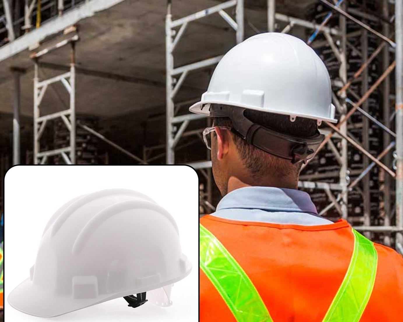 Construction safety helmet designed for protection against impacts, showing its durable build and design