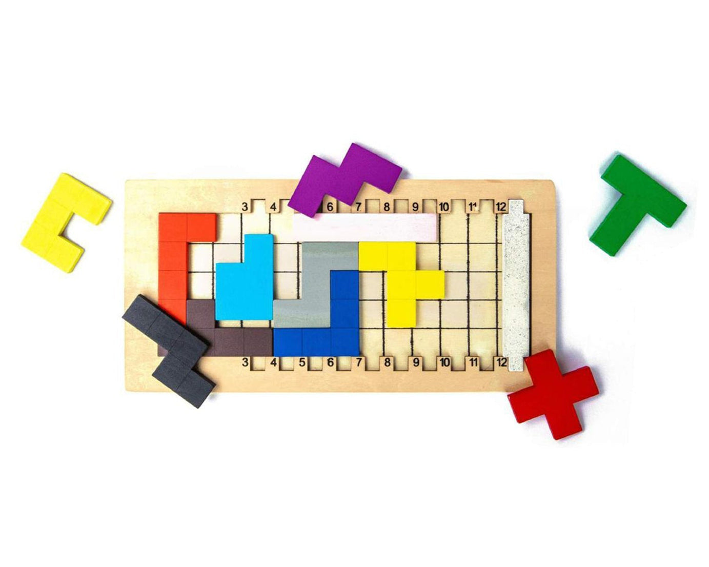 Detailed view of wooden mind game showing its design and game pieces.