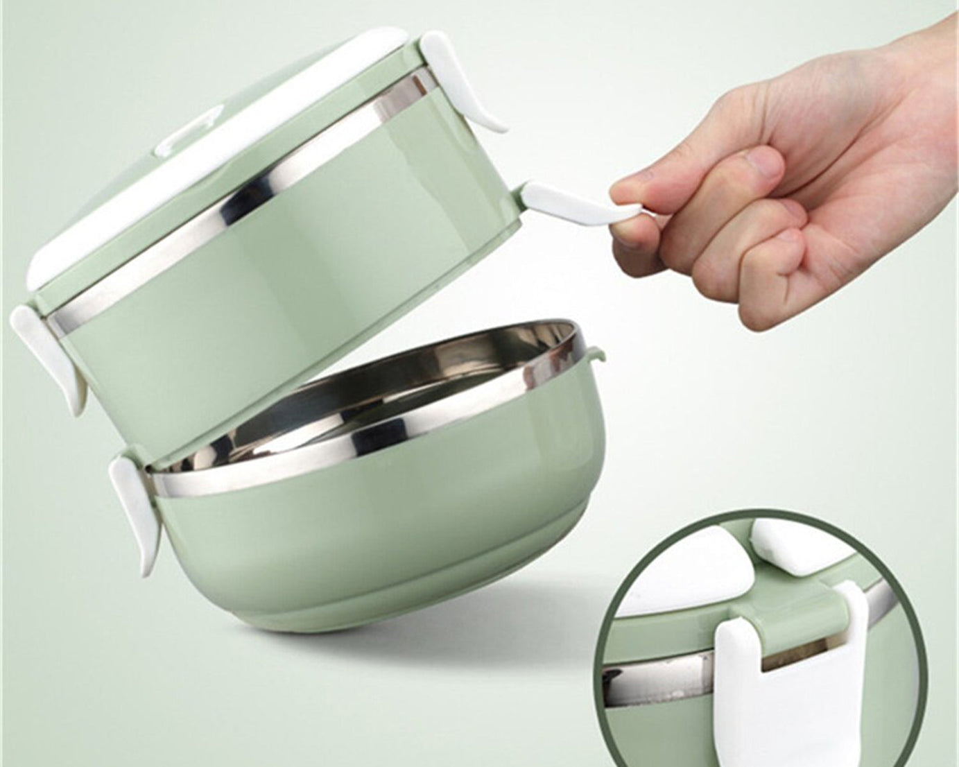 Two layer stainless steel hot lunch box.