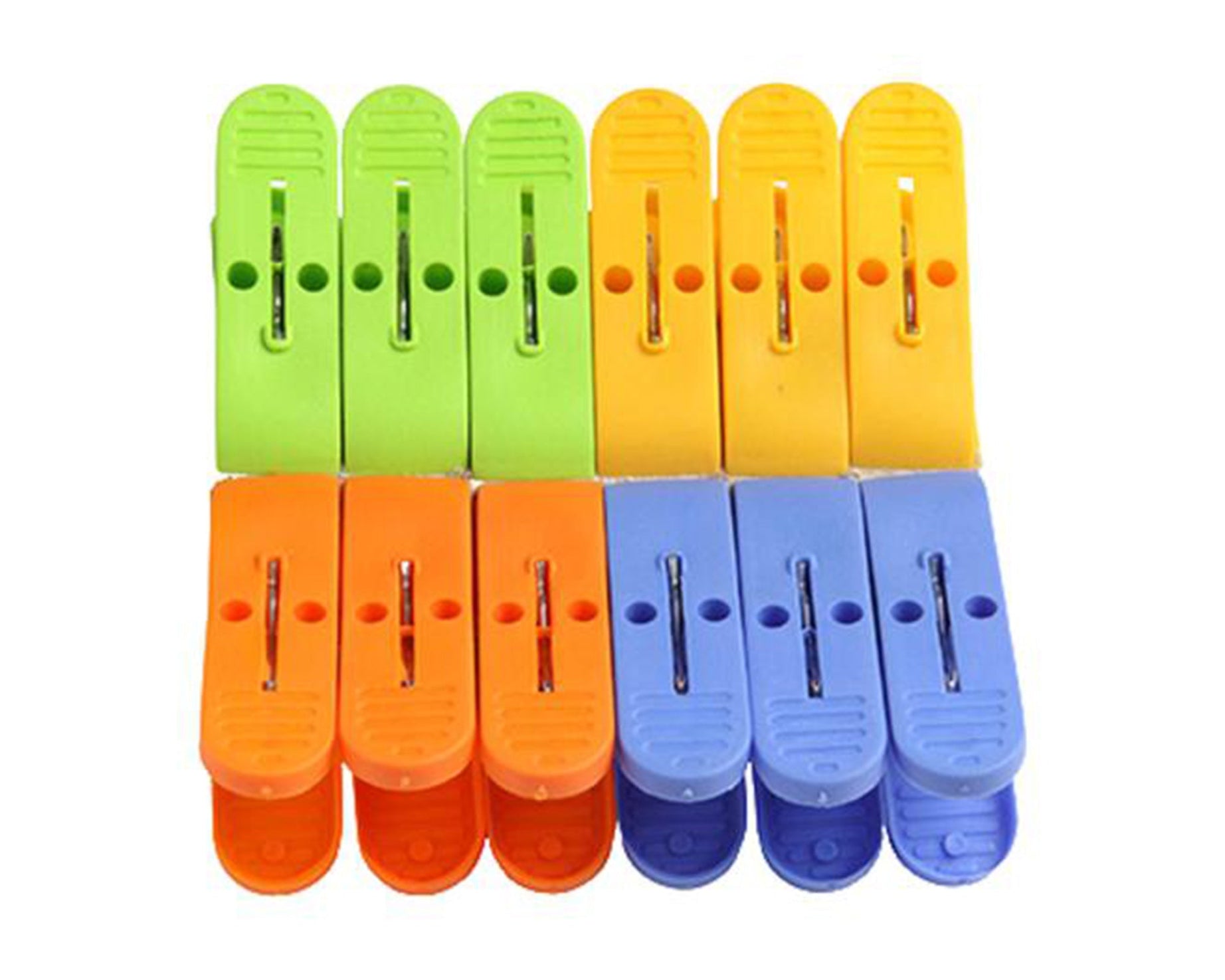 Strong plastic clips for cloth drying in assorted colors.