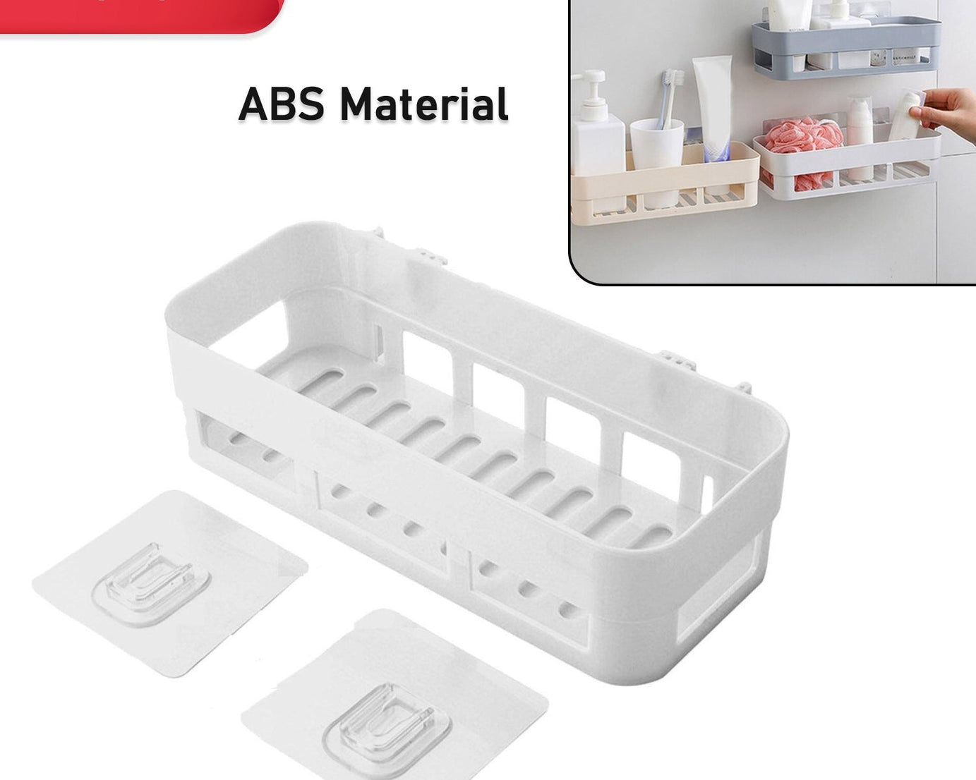 Plastic shower caddy, corner rack with wall suction