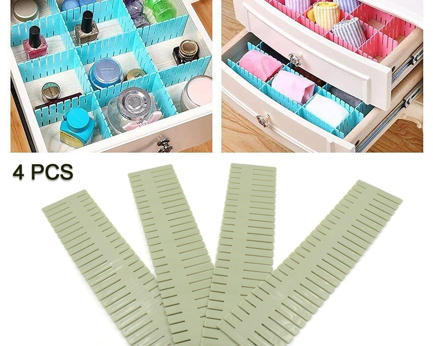 4146 Storage Box Drawer Organizer Drawer Cupboard Divider | Grid Closet Sorting Partition | Plastic Strips Separators box organizer (4 Pc Set )