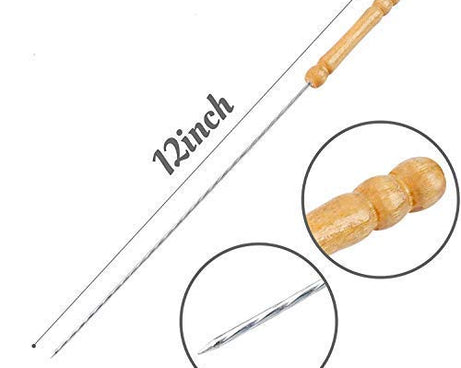 Pack of 12 barbecue skewers with ergonomic handles.
