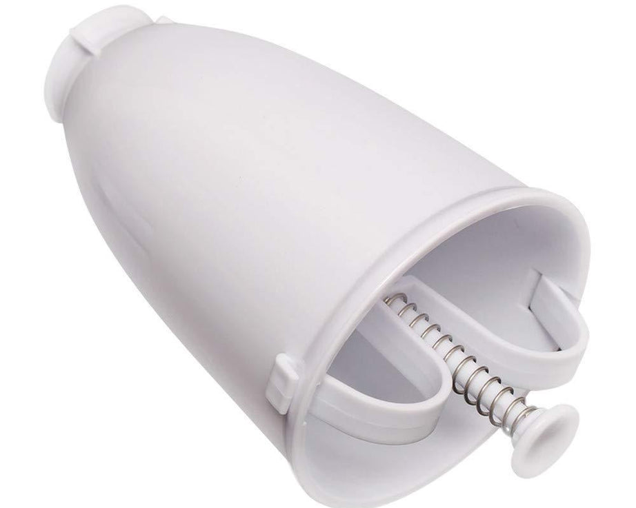 Plastic donut and vada maker dispenser for easy shaping and frying.