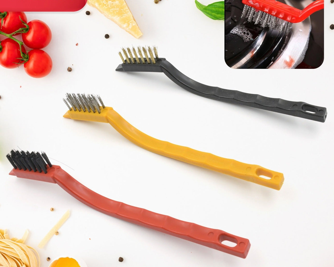 3pc Mini Wire Brush Set Brass Nylon Stainless Steel Bristles Household Cleaning Brush for Gas Stove, Smoke Machine Tool Burner Tiles Tap Rust Removal Welding Slag Dirt & Paint Scrubbing (3 Pcs Set)