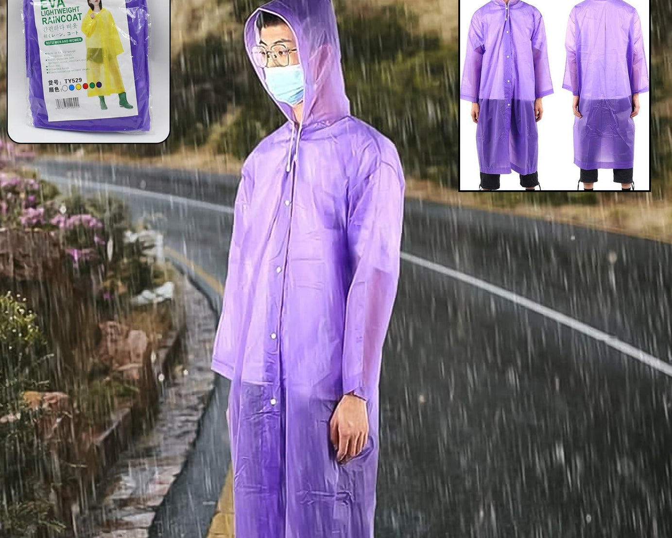 EVA Raincoat Protect Body Arms Legs, Waterproof Reusable Rain Poncho for Women Men Adult Kids Outdoor Traveling Eva Material Raincoat / Rain wear / Rain Suit for Outdoor Accessory (1pc)