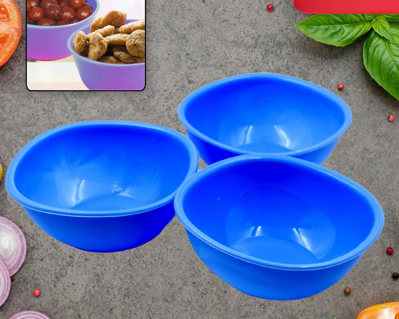 BPA Free Plastic Bowl Set for Cereal, Salad, Rice, Soup, Pasta, Snack Bowl, Microwave Safe, Dishwasher Safe (3 Pcs Set)