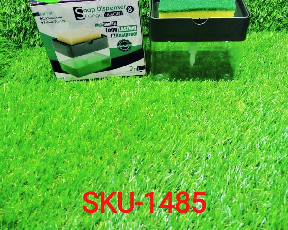 Functional soap dispenser with sponge holder.