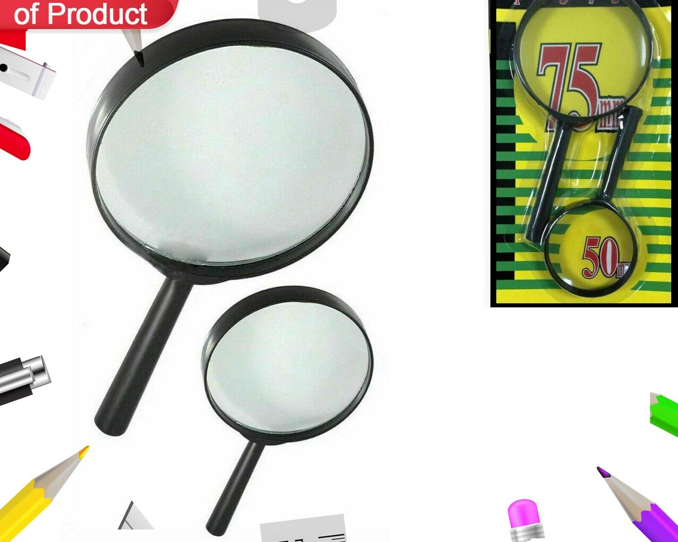 Magnifying glass Lens - reading aid made of glass - real glass magnifying glass that can be used on both sides - glass breakage-proof magnifying glass, Protect Eyes, 75mm & 50mm (2pc Set)