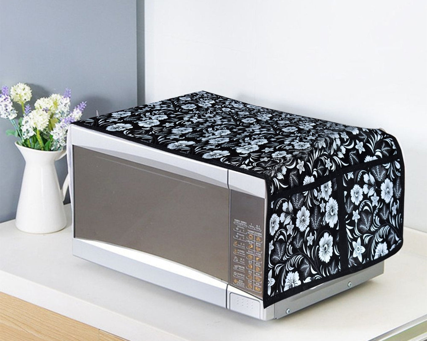 Cover folded on kitchen counter.