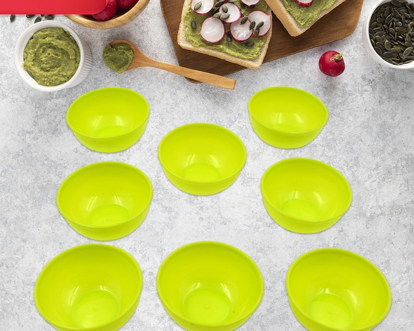 Multipurpose Small Round Plastic Bowl / Katori, Microwave Safe Reusable Lightweight Bowl, Dishwasher Safe Chutney Bowl (8 Pcs Set)