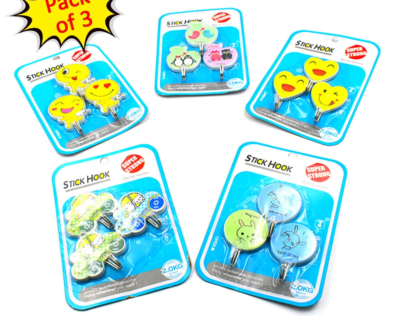 Set of 3 self-adhesive hooks for kitchen use