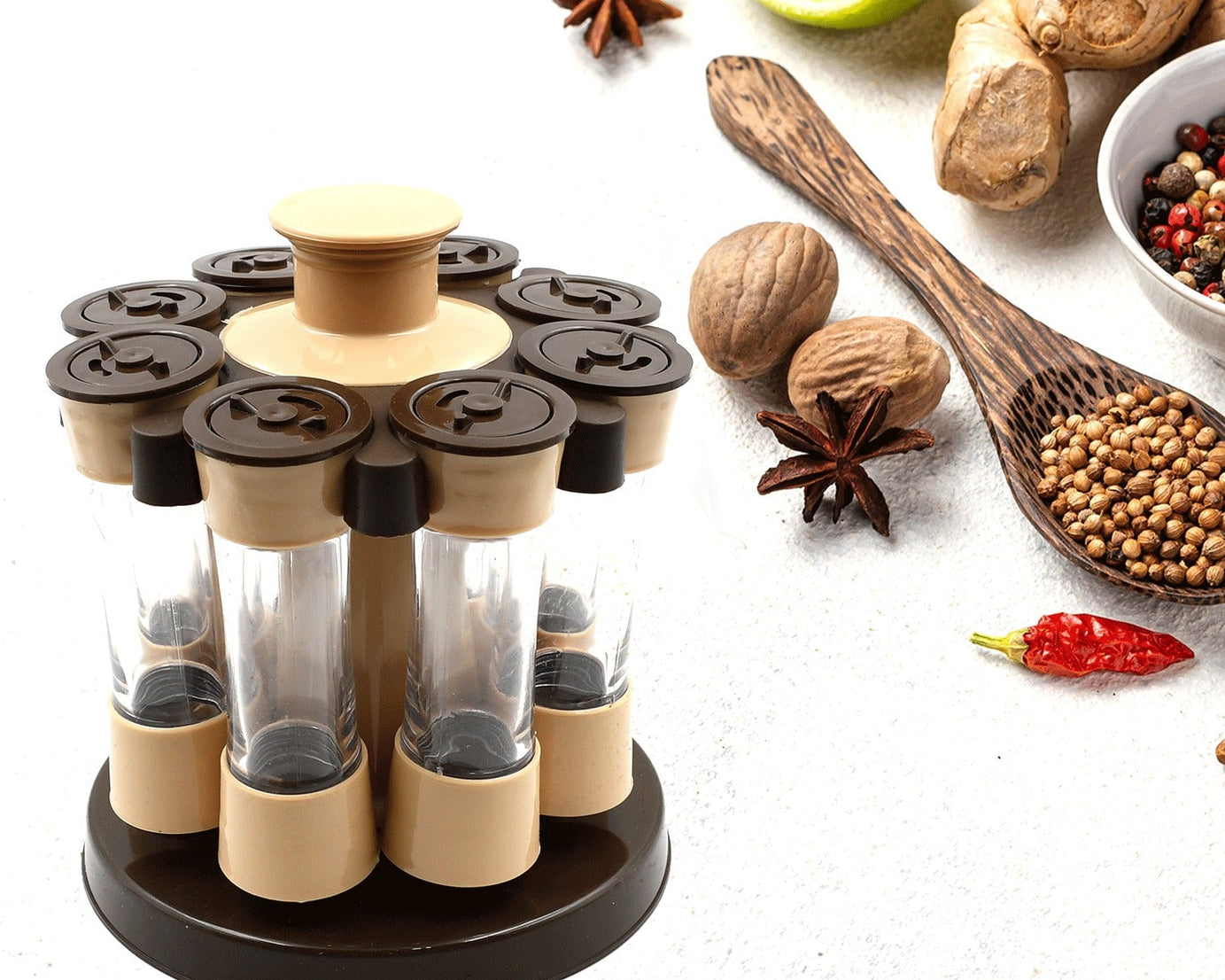 Revolving Spice Rack, 8 Spice jars with 120 ml, Condiment Set