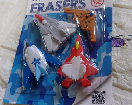 Fun Erasers for Kids: Gun & Plane Shapes (4-Pack, Gift Set)