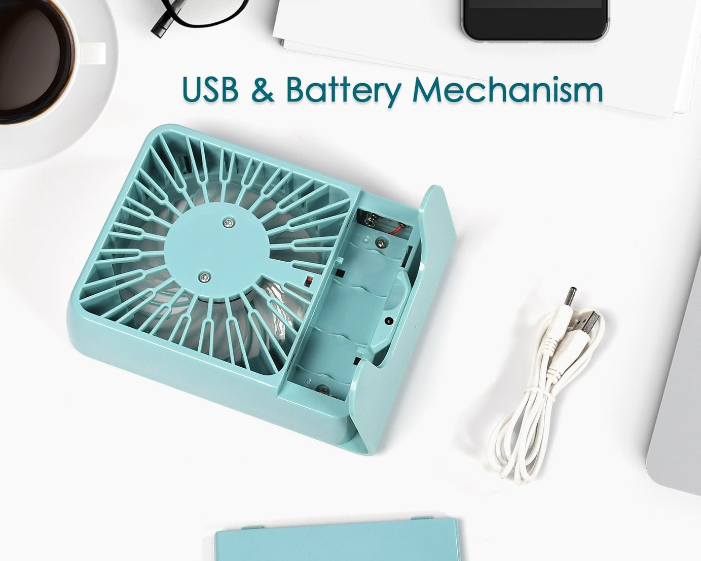 Portable Desk Fan Big Table Fan3 Step Speed Setting Fan Personal Desk Fan Suitable For Office , School & Home Use (Battery Not Include)