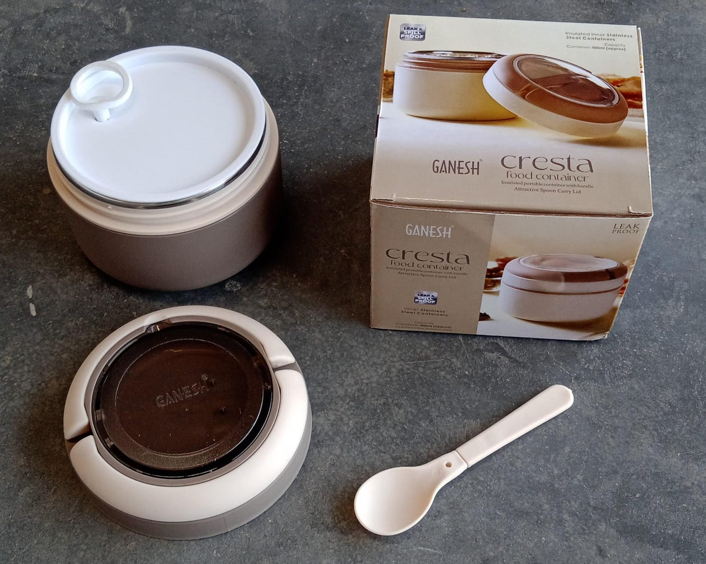 Ganesh Cresta Food Insulated Airtight Leak-Proof Lunch Box With Spoon for Office, School, Picnic (1Pc)