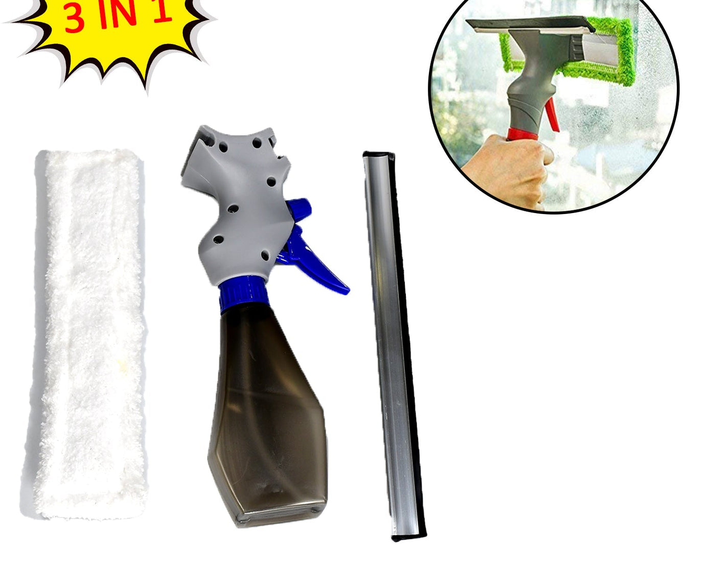 Spray type glass cleaner brush, 3-in-1 design, plastic