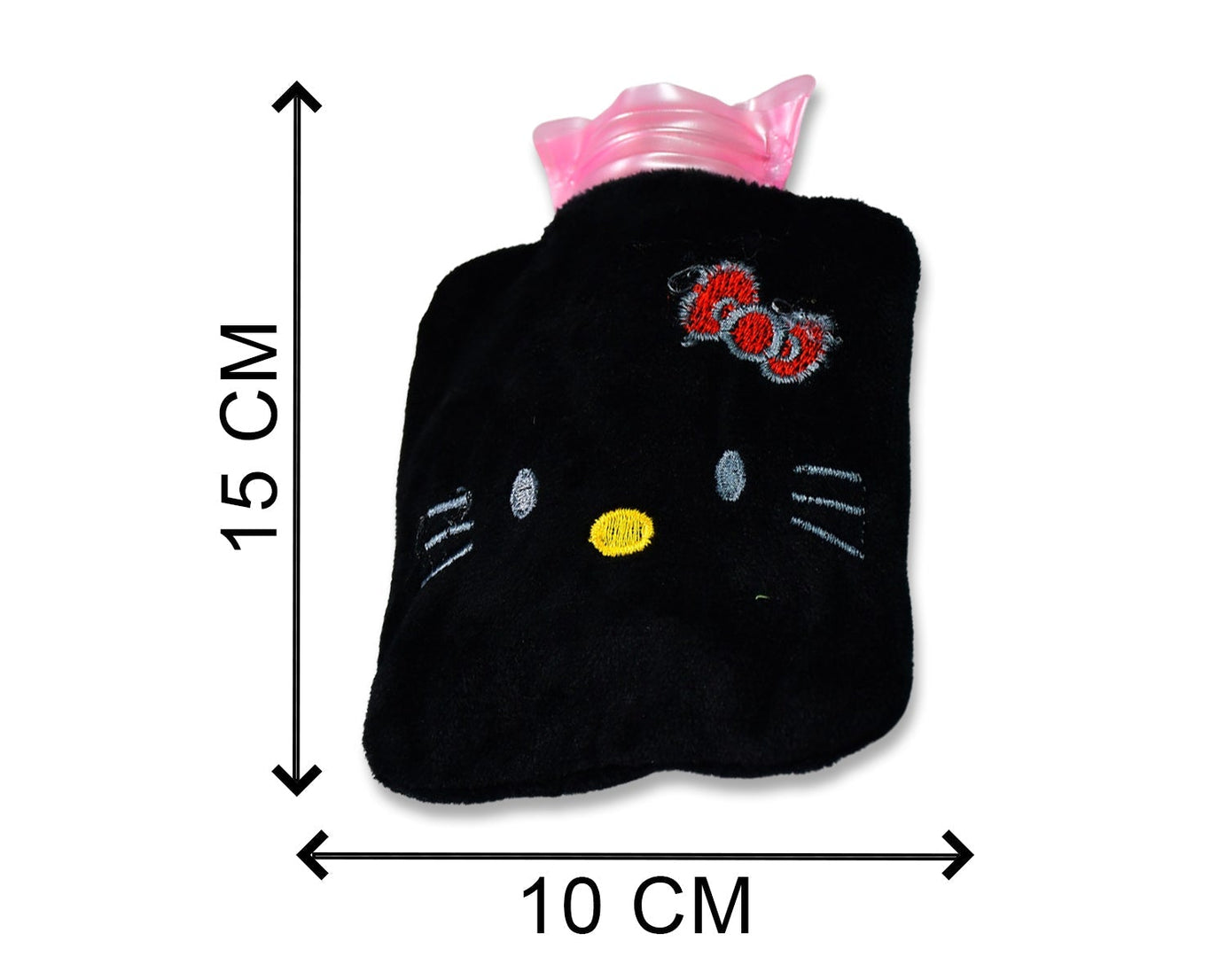 Small black hot water bag with Hello Kitty cover for pain relief