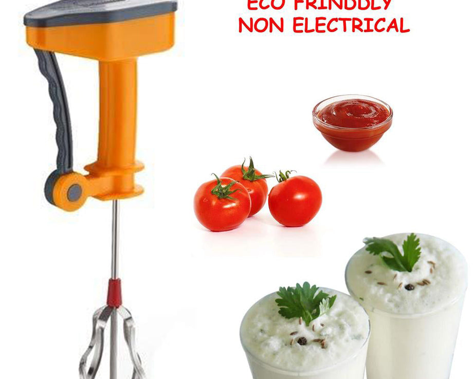 Compact power-free blender for various ingredients.