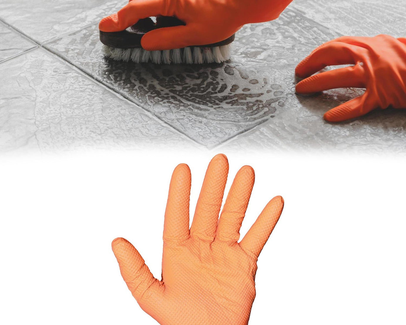 Pair of large orange gloves for various uses