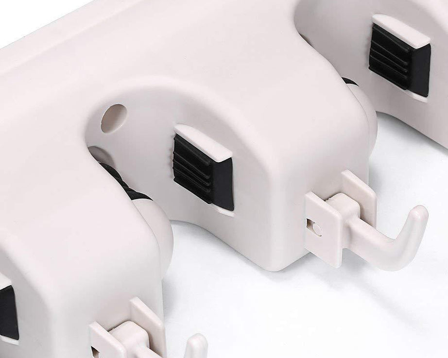 Broom and mop storage holder, 3-tier design.