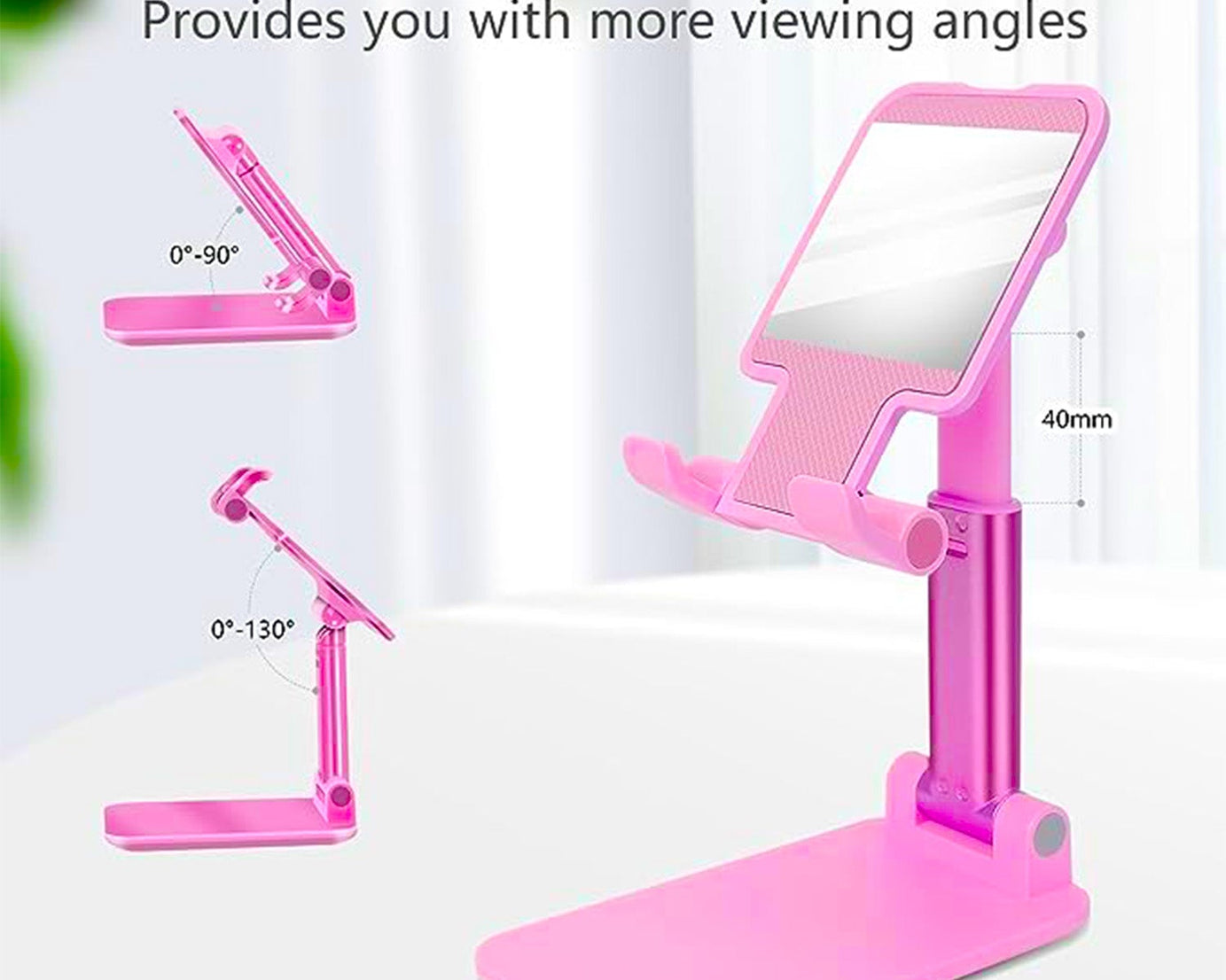 DESKTOP CELL PHONE STAND PHONE HOLDER WITH MIRROR FULL 3-WAY ADJUSTABLE PHONE STAND FOR DESK HEIGHT + ANGLES PERFECT AS DESK ORGANIZERS AND ACCESSORIES