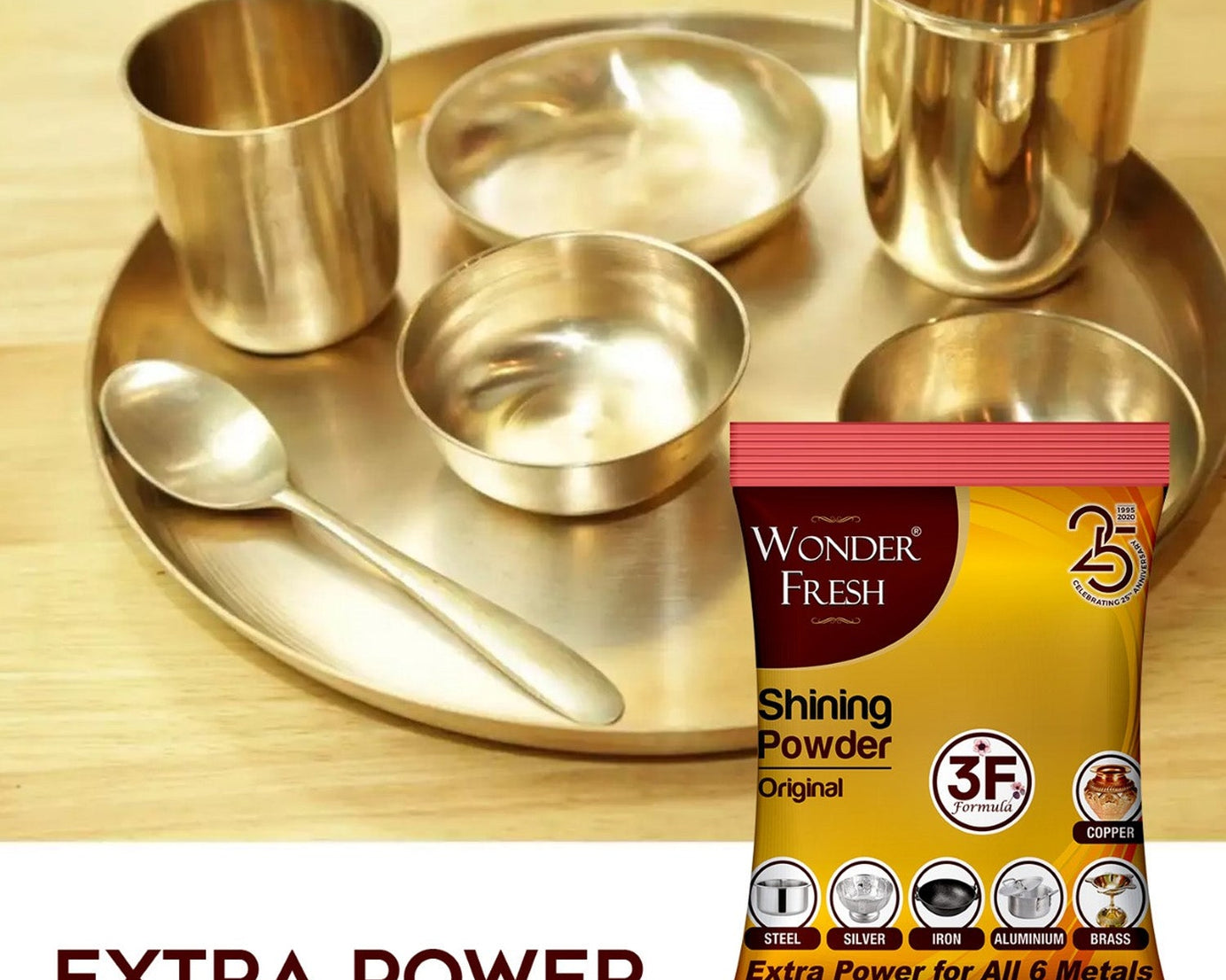 Shining Powder, Cleans and Polishes Copper, Brass, Silver, Aluminum, Iron, and Steel, Removes Tarnish and Oxidation (200 GM)