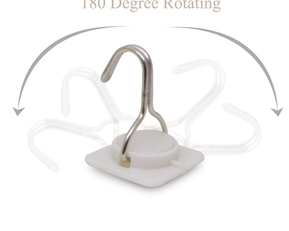 Small, strong adhesive wall hook for organizing and storage.