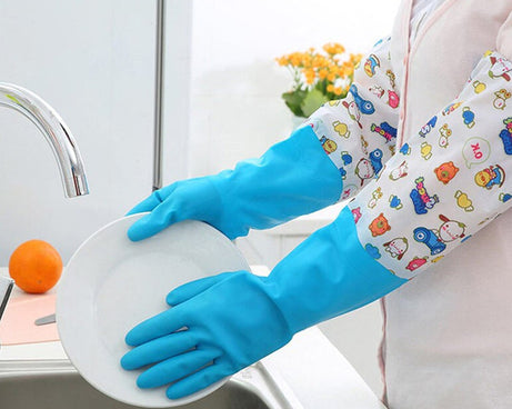 2 Pair Large Blue Gloves For Different Types Of Purposes Like Washing Utensils, Gardening And Cleaning Toilet Etc.