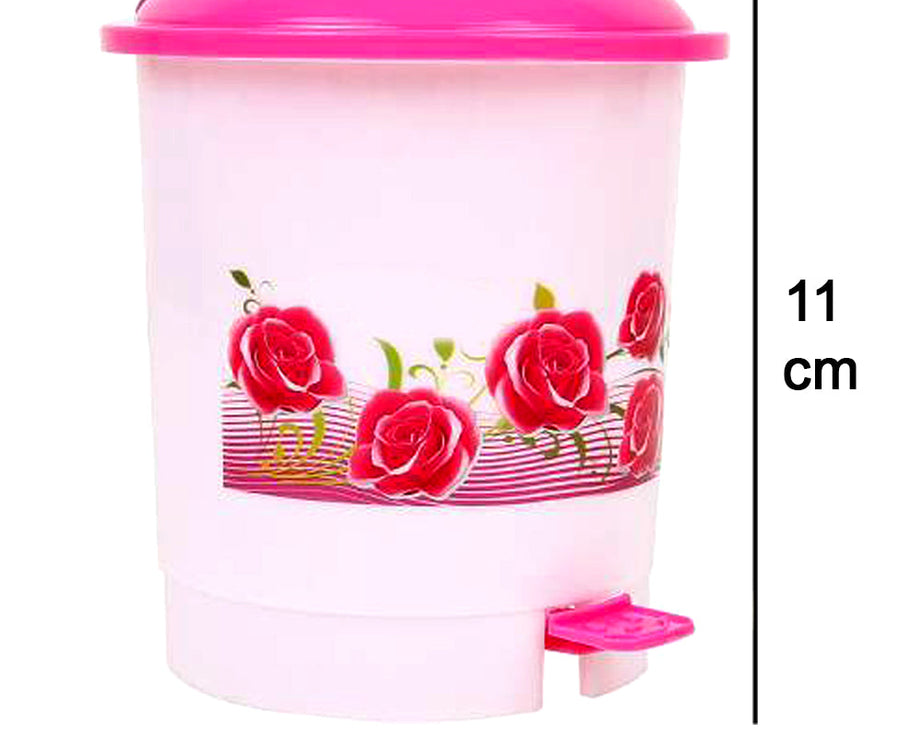 Compact plastic pedal dustbin for home office or desk use.