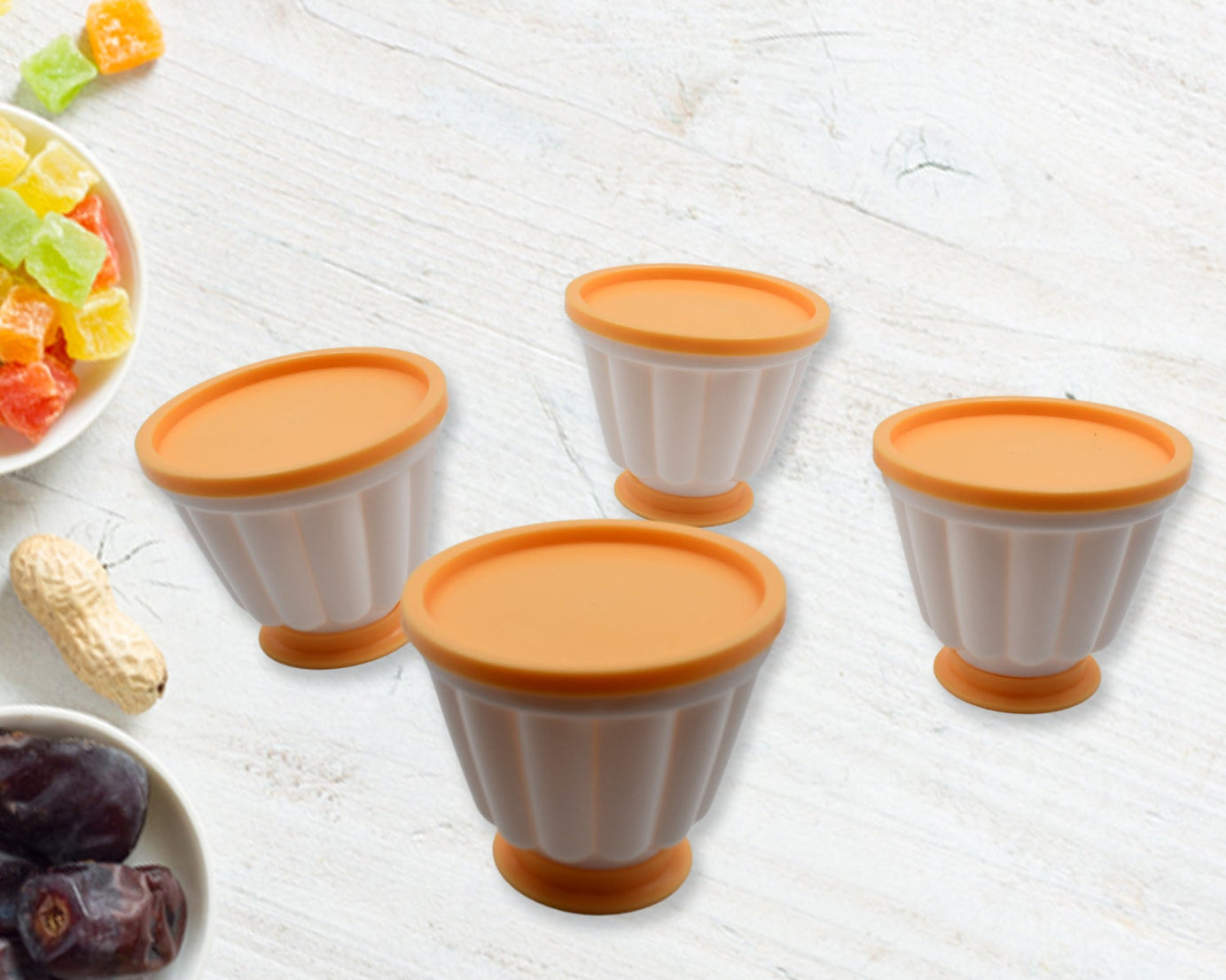 Pudding Molds, Custard Mold, Mold for Jelly Ice creams, Set of 4 Cups with Lid